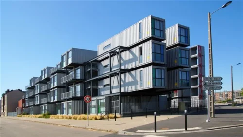 A multi-story home built from shipping containers