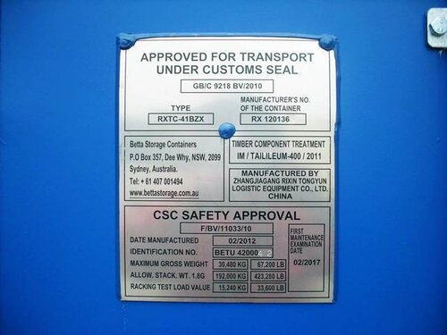 CSC plates on a shipping container