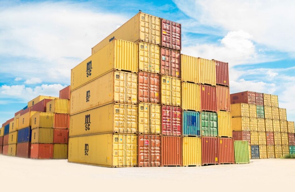 A container yard filled with stacked containers