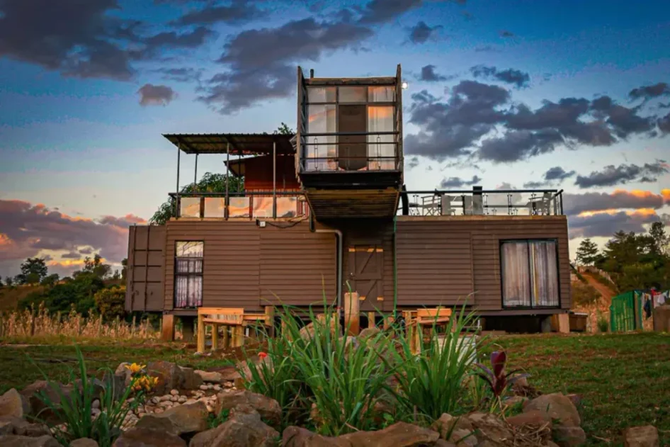 A multi-story home built from shipping containers