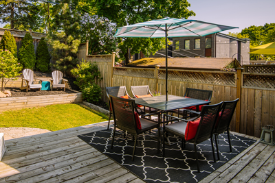 Patio with furniture and umbrella