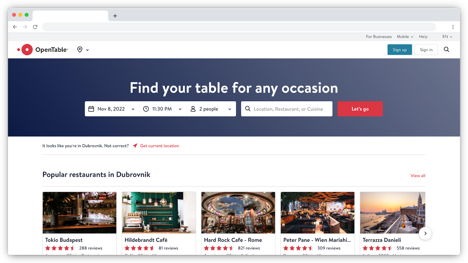 OpenTable reservation management system