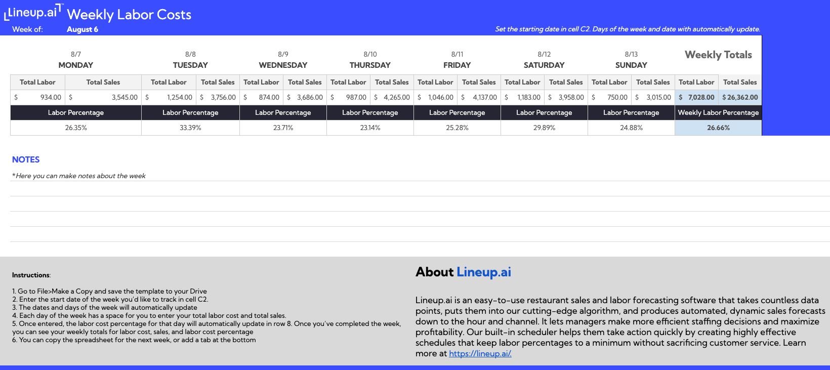 free restaurant schedule template