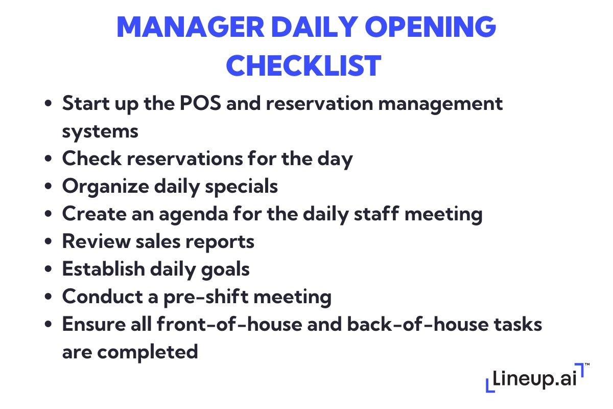 restaurant manager daily opening checklist