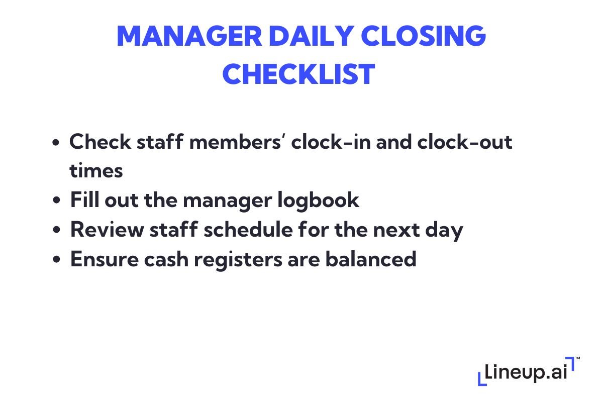 Restaurant manager daily closing checklist