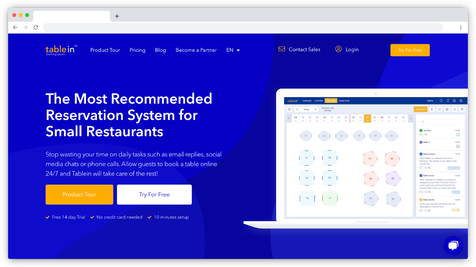 Tablein reservation system for small restaurants