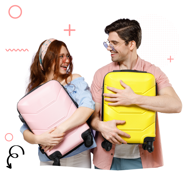 Pareja con maletas de viaje