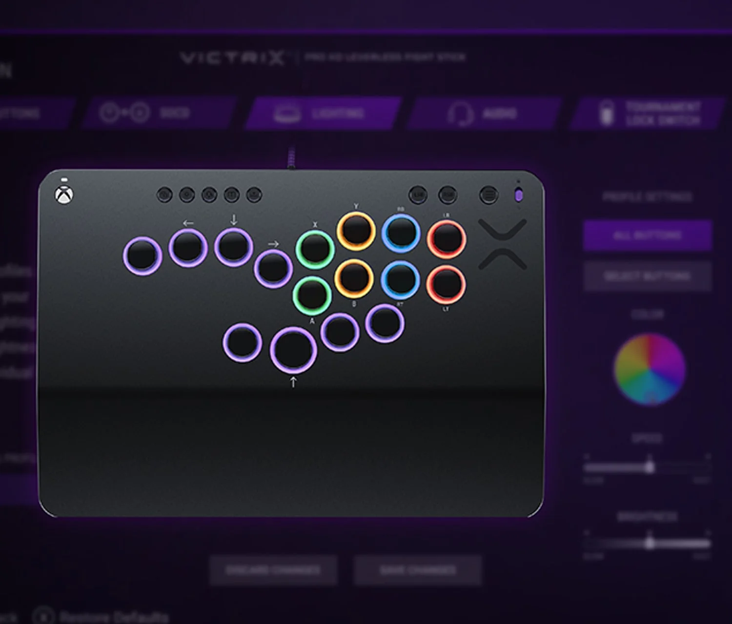 RGB light rings glowing around buttons.