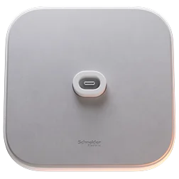 Support d’alimentation Schneider Home carré blanc avec une petite station d’accueil centrale.