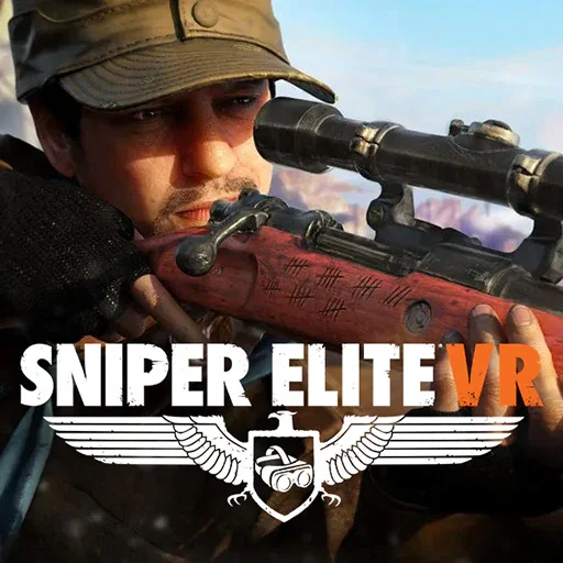 Art for Sniper Elite VR showing a character from the game holding a rifle.