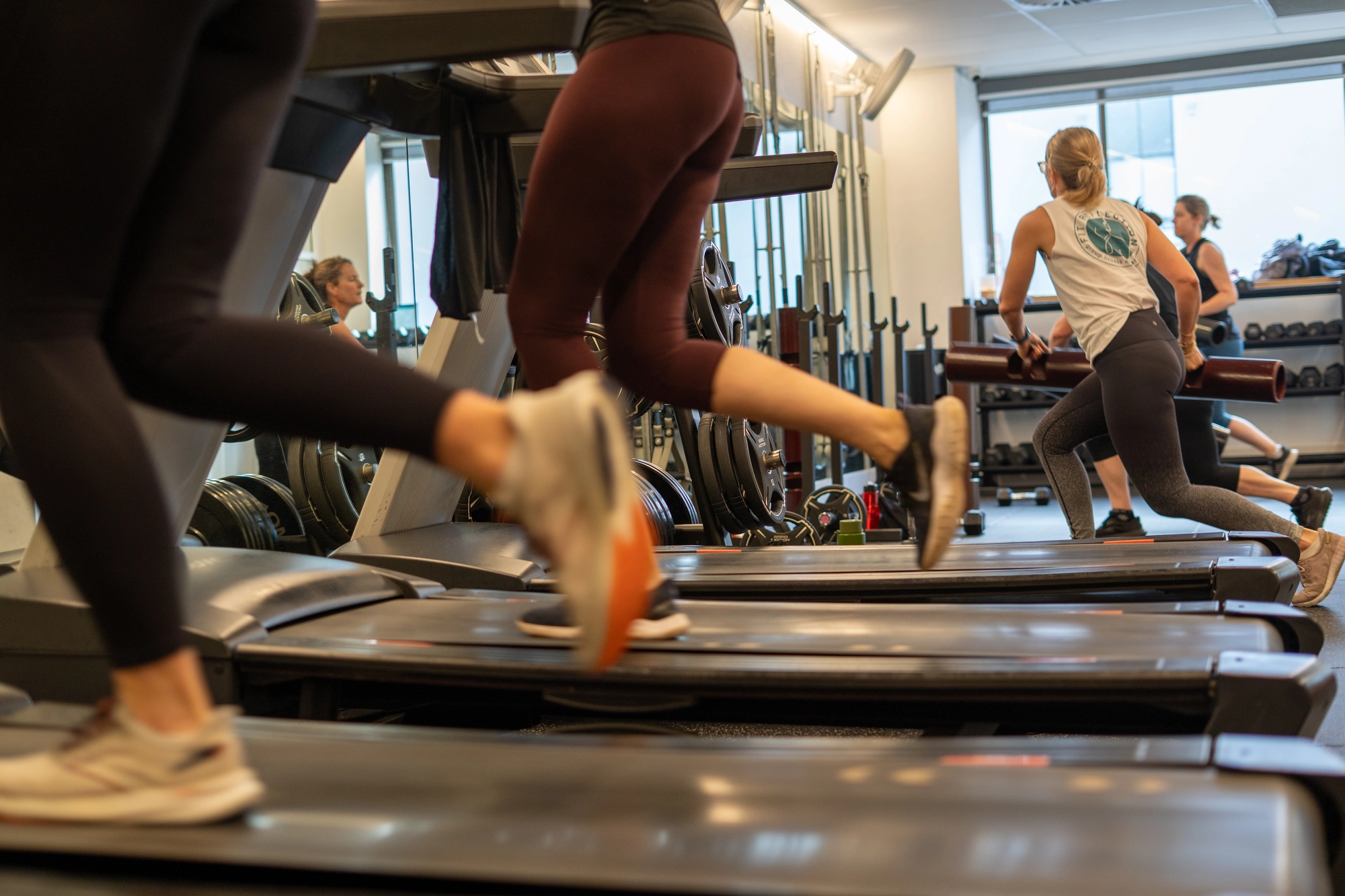 Two women doing a circuit class