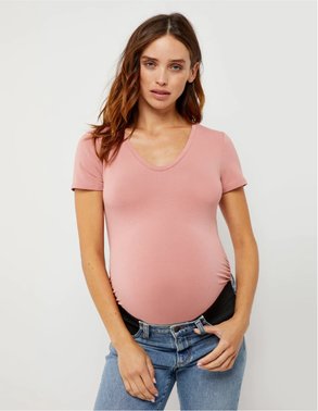 Luxe Side Ruched V-Scoop Maternity T Shirt