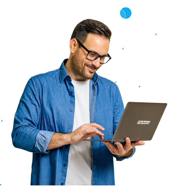 An employee with a laptop