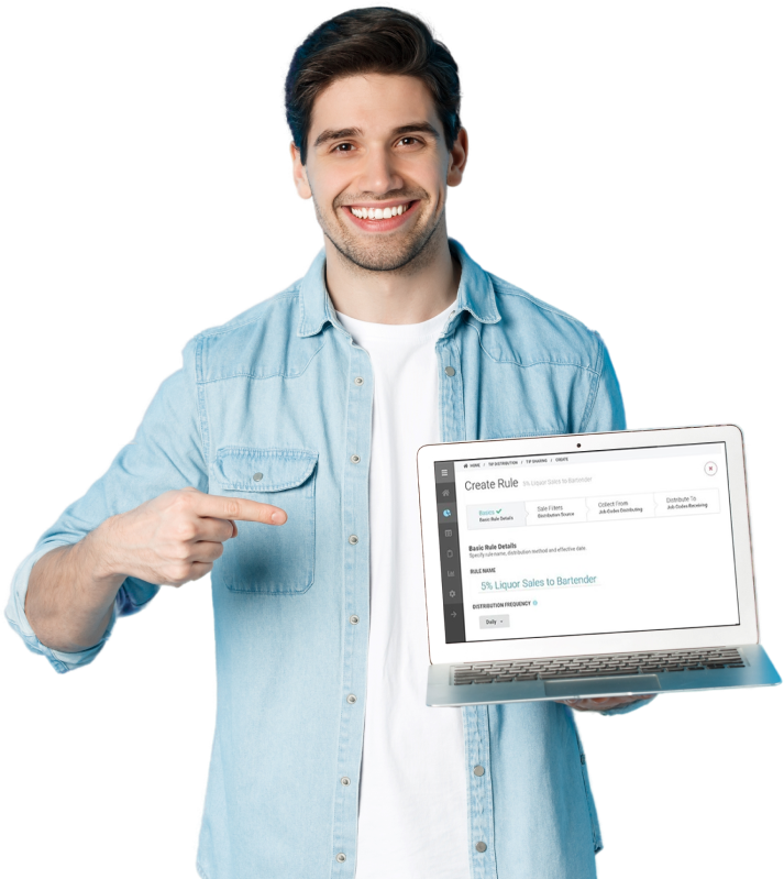 A happy male holding the TipHaus software 