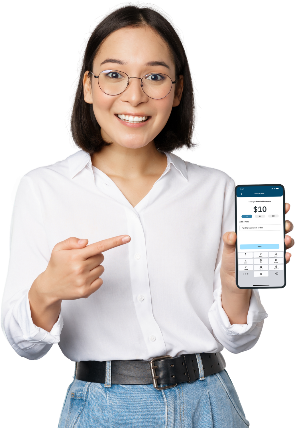 Woman holding the TipHaus Employee App