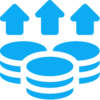 stacks of coins with up arrows