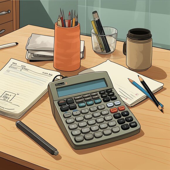 Illustration eines Taschenrechners auf einem Schreibtisch