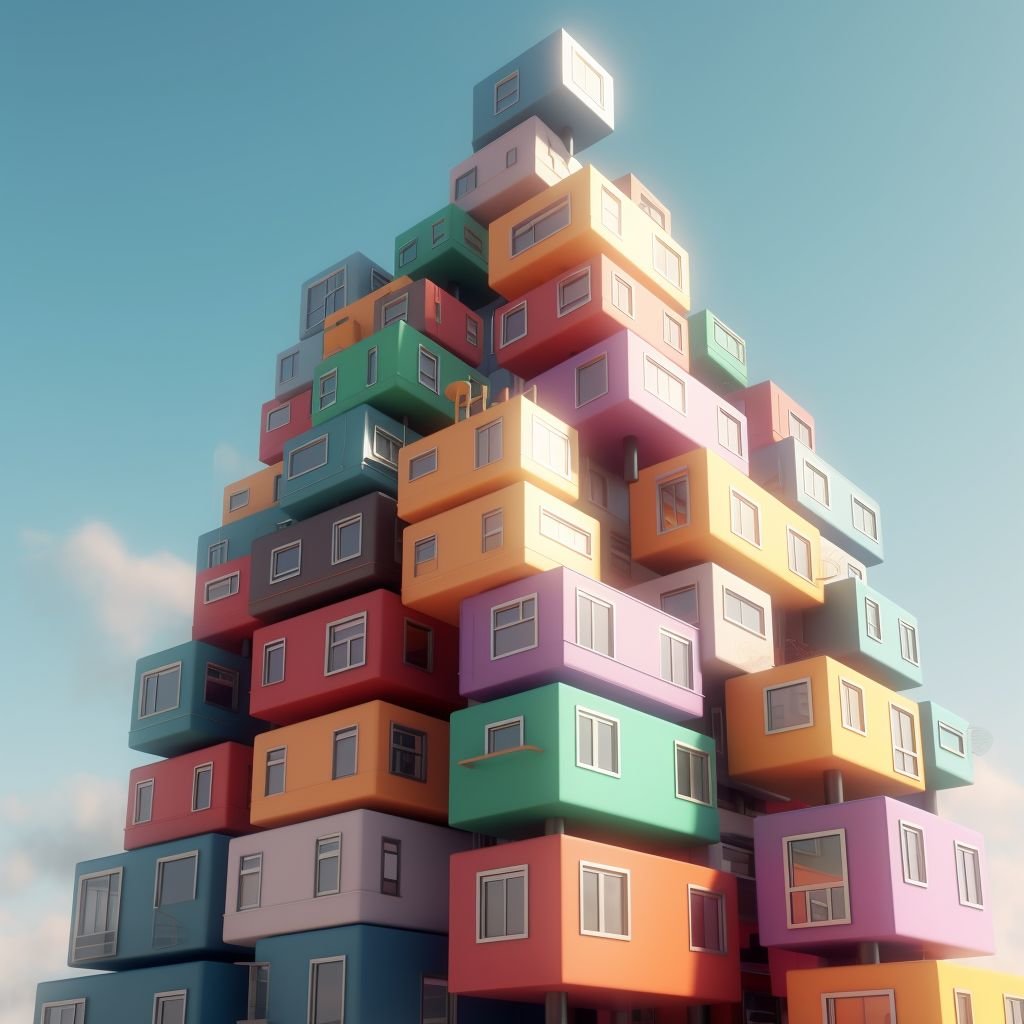 tower build out of house like lego bricks
