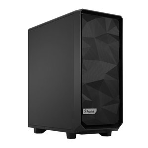 Fractal workstation computer case in black all metal with a front panel with a rocky mountain mesh 