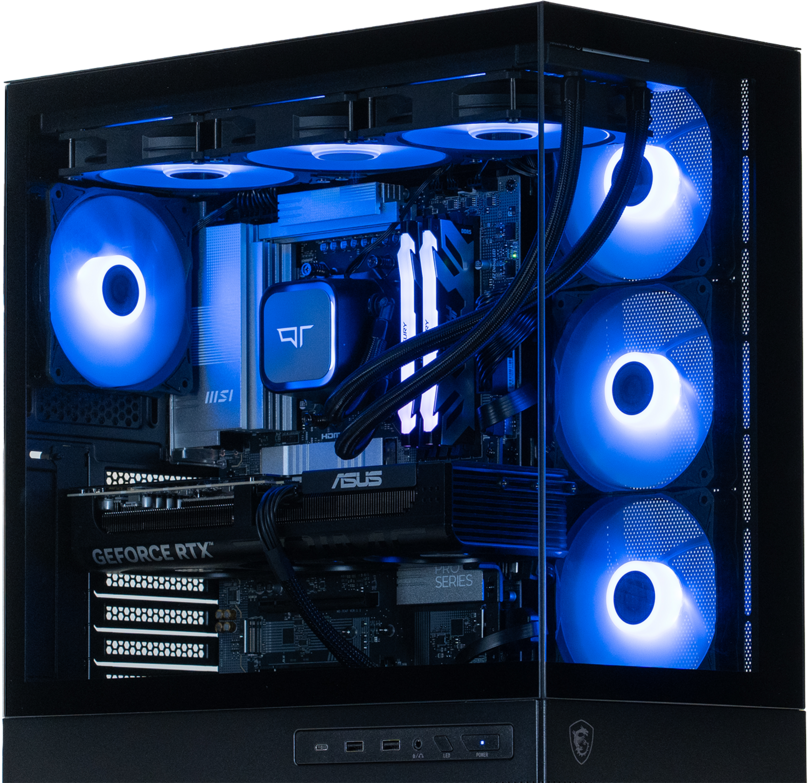Horizon, a high-performance gaming PC built with RTX graphics, a liquid cooling setup and customizable RGB.  