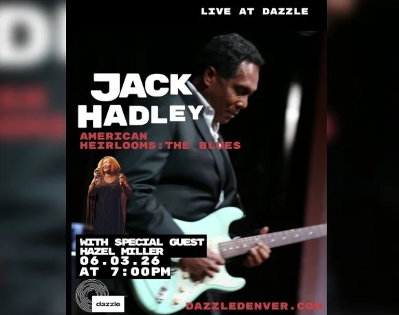 A poster for American Heirlooms: The Blues with Jack Hadley and Special Guest Hazel Miller event