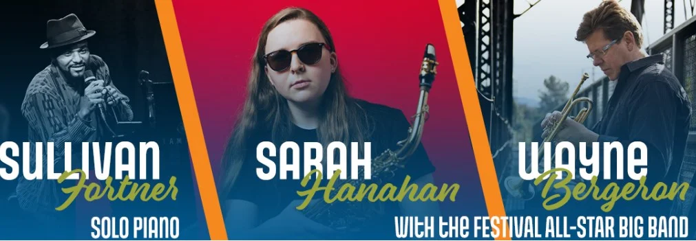 A poster for UNC Greeley Jazz Festival 2025: Sullivan Fortner (Solo Piano), All Star Big Band with Special Guests: Sarah Hanahan & Wayne Bergeron  event