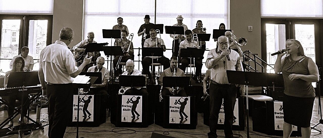 A poster for Big Band Jazz featuring Swing Shift event