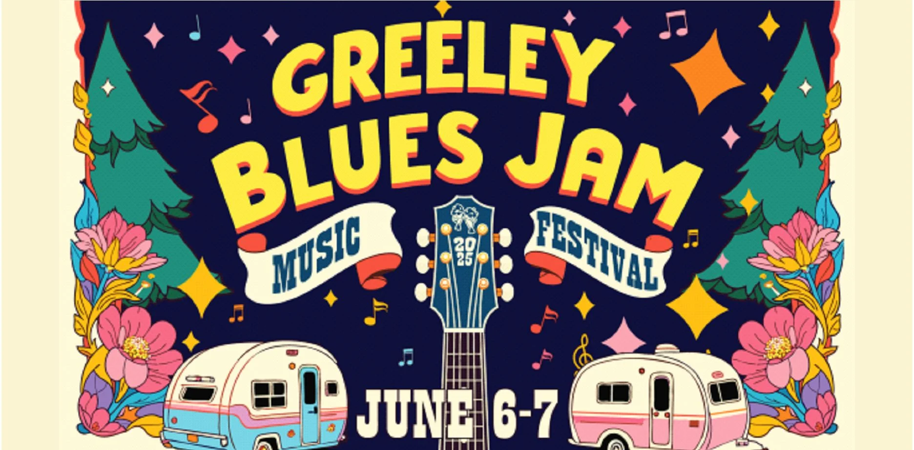 A poster for Greeley Blues Jam - Downtown Friday Fest event