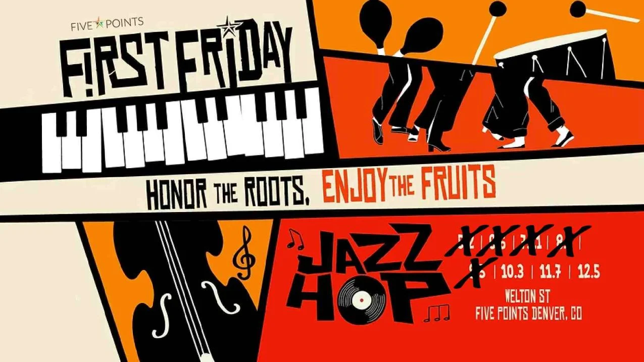 A poster for Five Points First Friday Jazz Hop - October 2025 event
