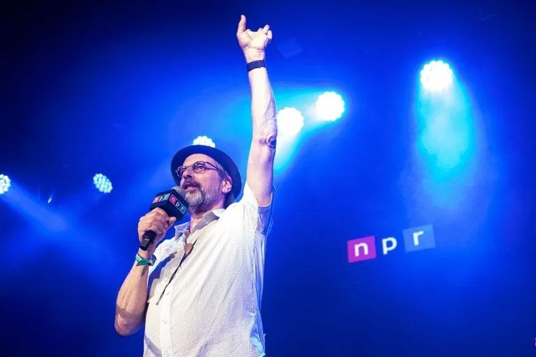 Bob Boilen speaking at an NPR Music event in Austin, Texas (Lizzie Chen/NPR).