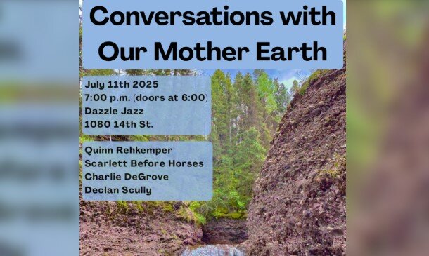 A poster for Scarlet Before Horses: Conversations with Our Mother Earth event