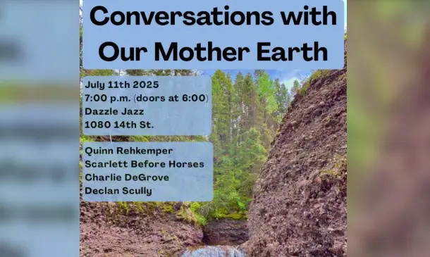 A poster for Scarlet Before Horses: Conversations with Our Mother Earth event