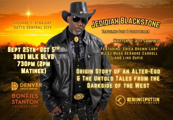 A poster for Jedidiah Blackstone: Origin Story of an Alter-Ego & The Untold Tales from the Darkside of the West event