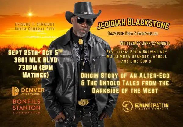 A poster for Jedidiah Blackstone: Origin Story of an Alter-Ego & The Untold Tales from the Darkside of the West event