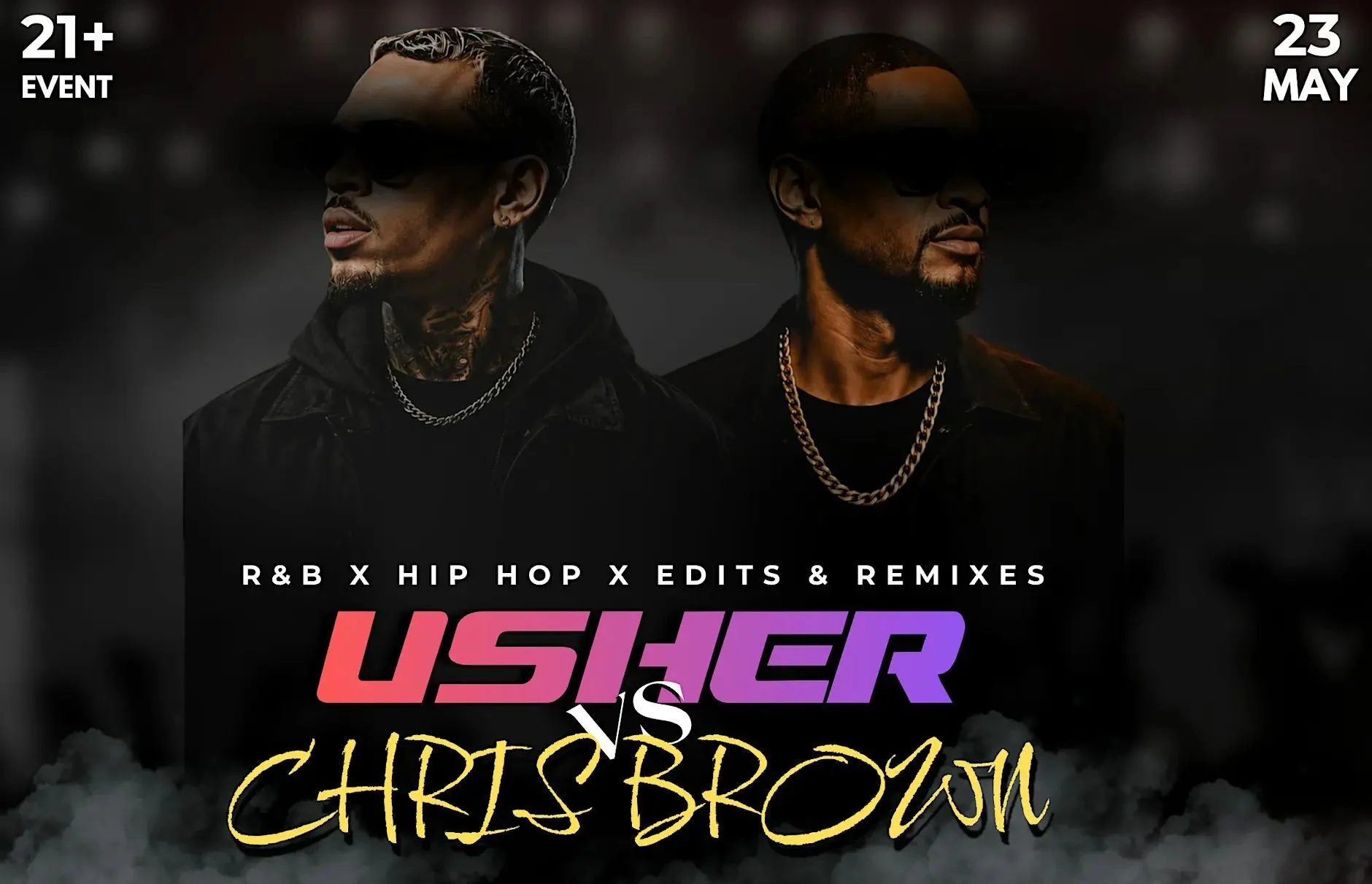 A poster for Usher vs Chris Brown! Dance Party! DJs HipxGawd & Thred Savage! event