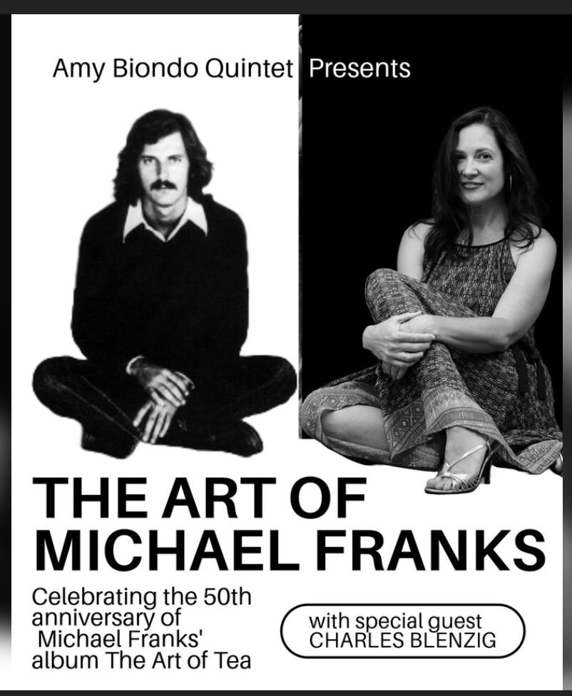 A poster for Amy Biondo: The Art of Michael Franks event