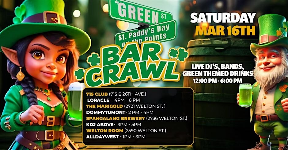 A poster for The St. Paddy's Day - Five Points Bar Crawl event