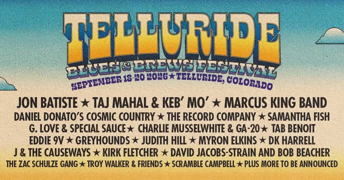 A poster for Telluride Blues & Brews Festival event