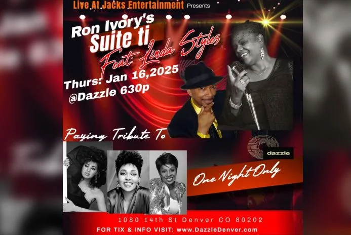 A poster for Ron Ivory Suite ti feat: Linda Styles  event