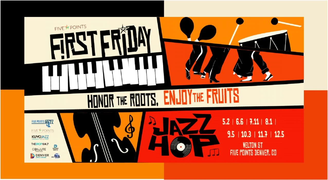 A poster for Five Points First Friday Jazz Hop event