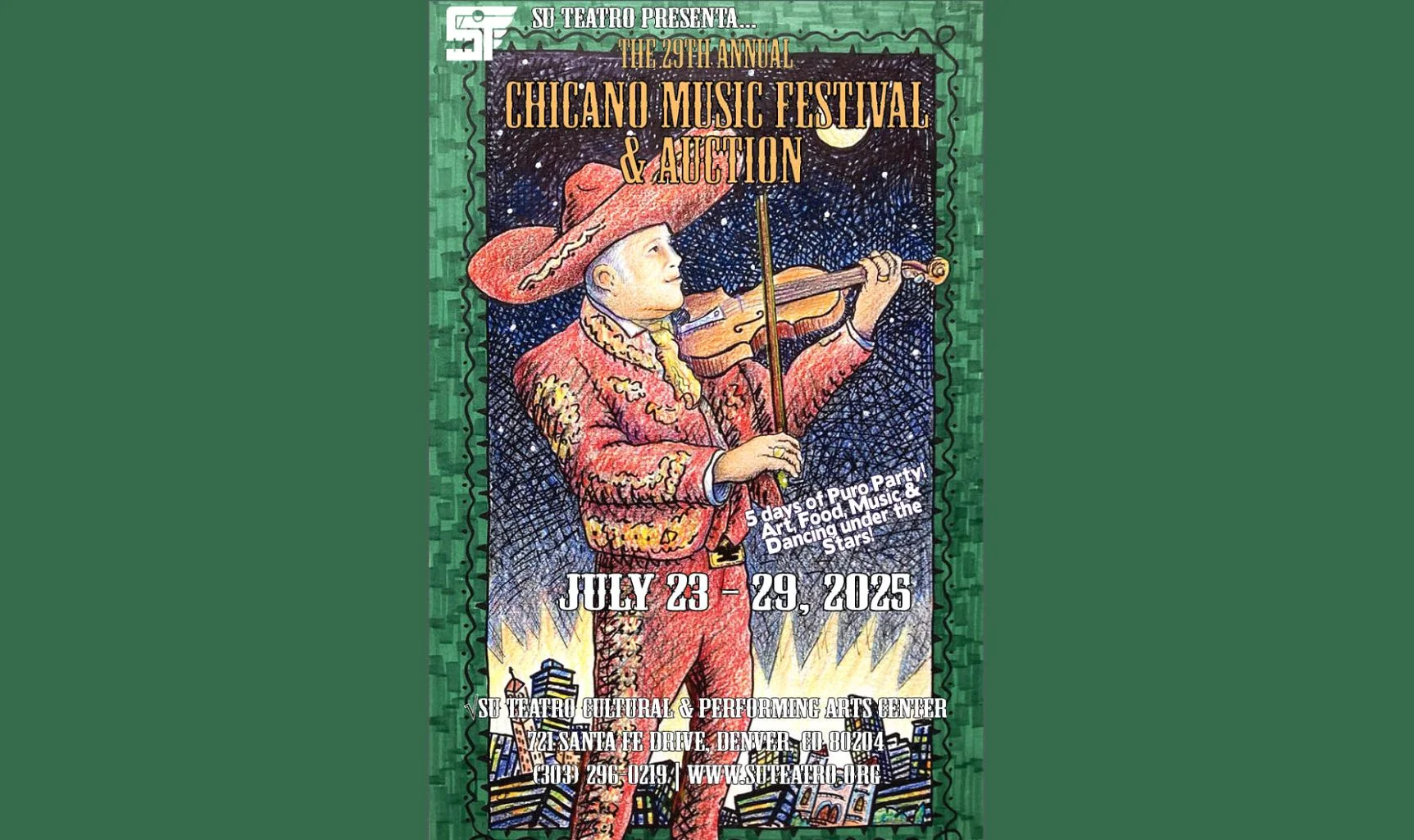 A poster for Su Teatro — Chicano Music Festival & Auction event