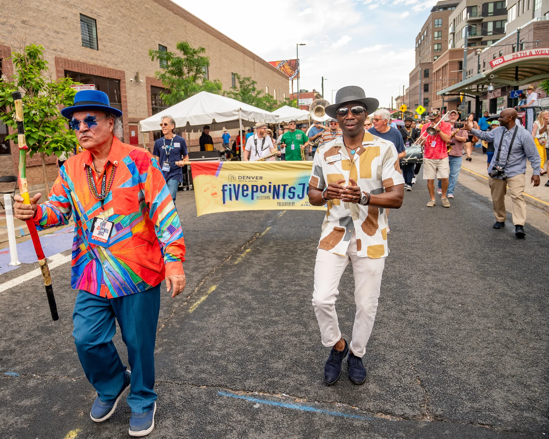 Arturo Gómez leading the Five Points Jazz Festival Parade