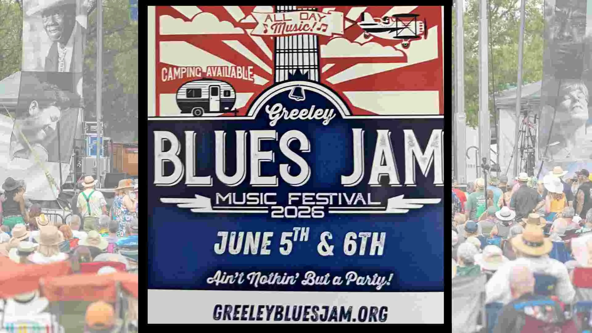 A poster for Greeley Blues Jam — It Ain't Nothin' but a Party! event