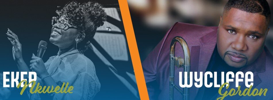 A poster for UNC Greeley Jazz Festival 2025: Ekep Nkwelle & Wycliffe Gordon  event