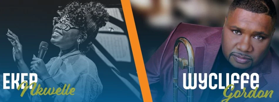 A poster for UNC Greeley Jazz Festival 2025: Ekep Nkwelle & Wycliffe Gordon  event
