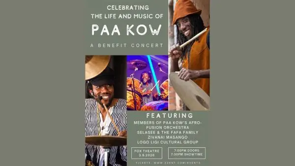 A poster for Celebrating the Life & Music of Paa Kow event