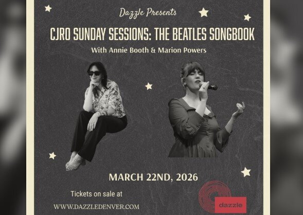 A poster for CJRO Sunday Sessions: The Beatles Songbook with Annie Booth & Marion Powers event