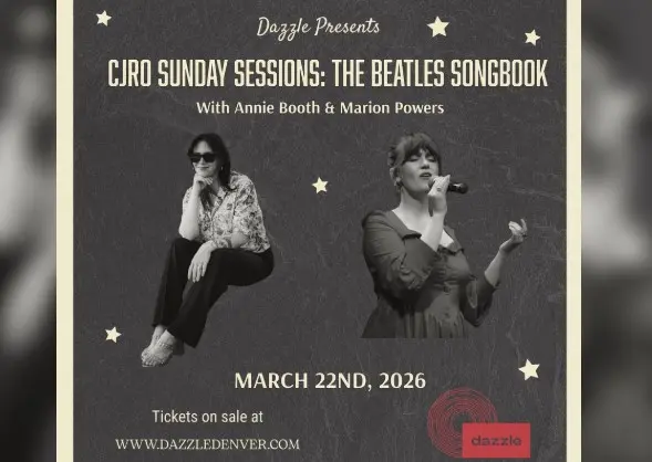 A poster for CJRO Sunday Sessions: The Beatles Songbook with Annie Booth & Marion Powers event