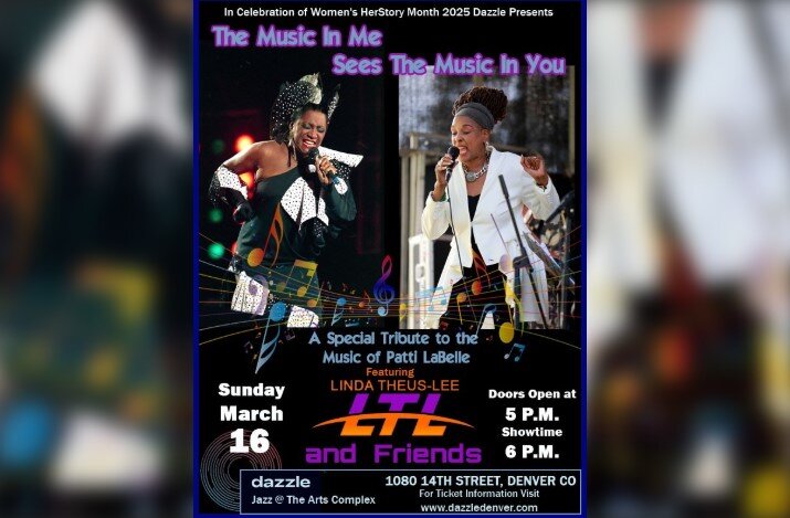 A poster for Linda Theus-Lee & Friends: The Music in Me, Sees The Music in You! A Soulful Tribute to the music of Patti LaBelle event