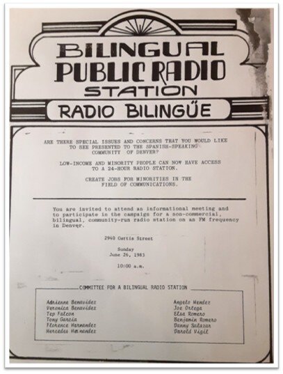 KUVO early days flyer: Bilingual Public Radio Station
